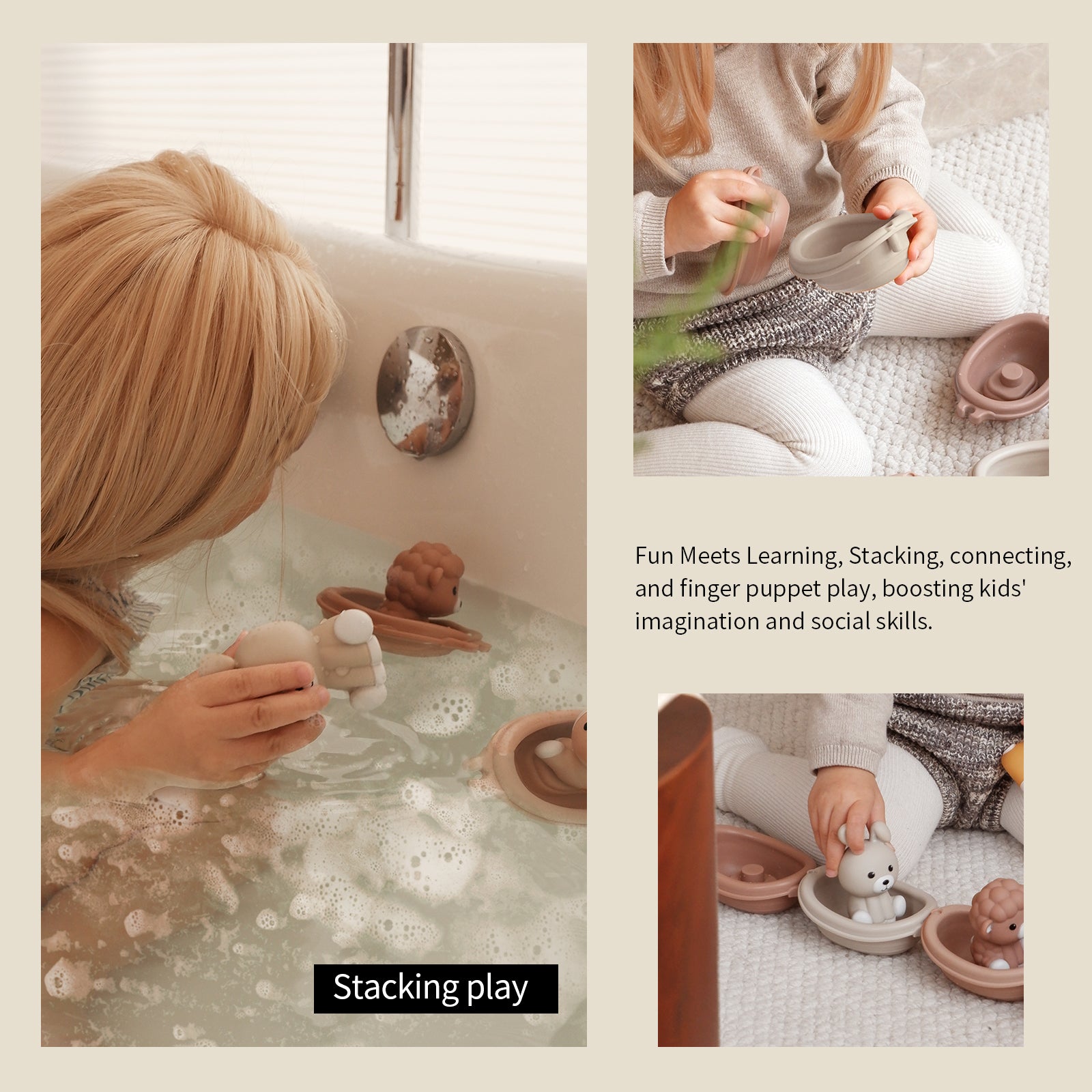 2-in-1 Stackable Boats & Animal Puppets | 3 Pack